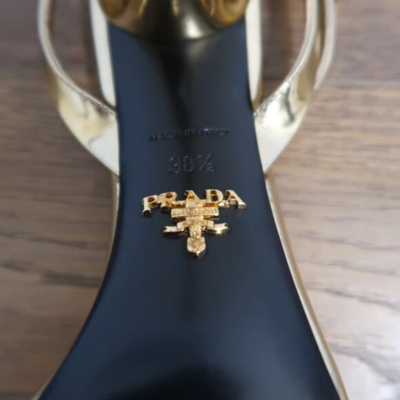 PRADA SHOES - Metallic Gold Leather Heels Sandals (38.5) - Worn Once - Picture 3 of 5